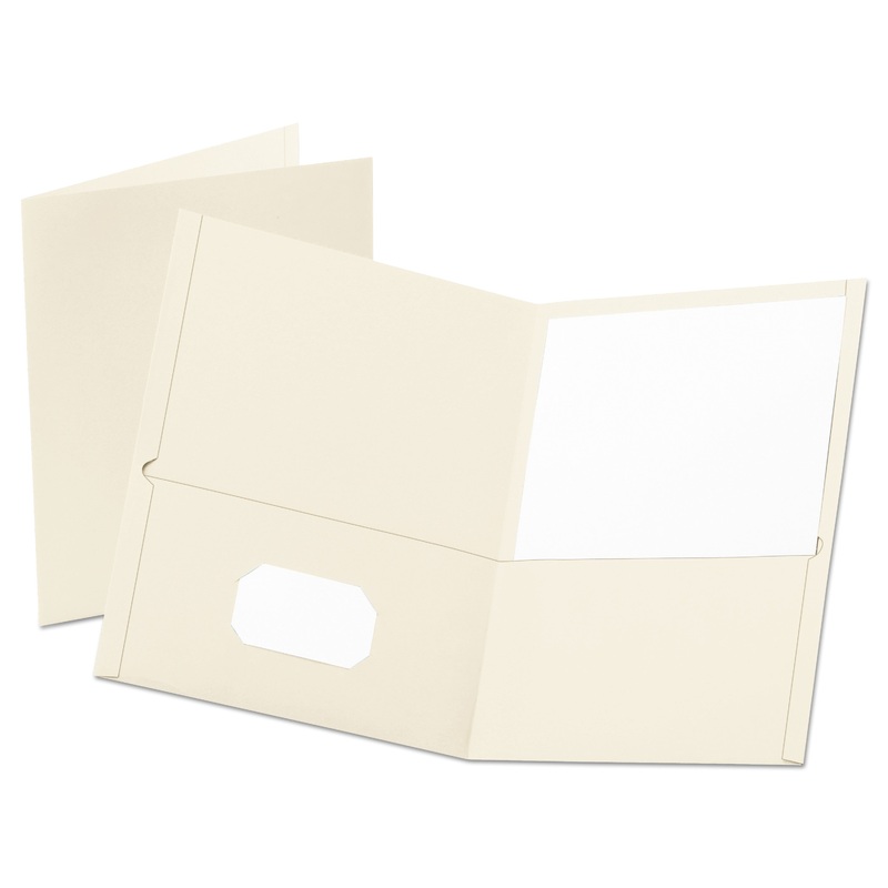LEATHERETTE TWO POCKET PORTFOLIO, 8 1/2″ X 11″, WHITE, 10/PK