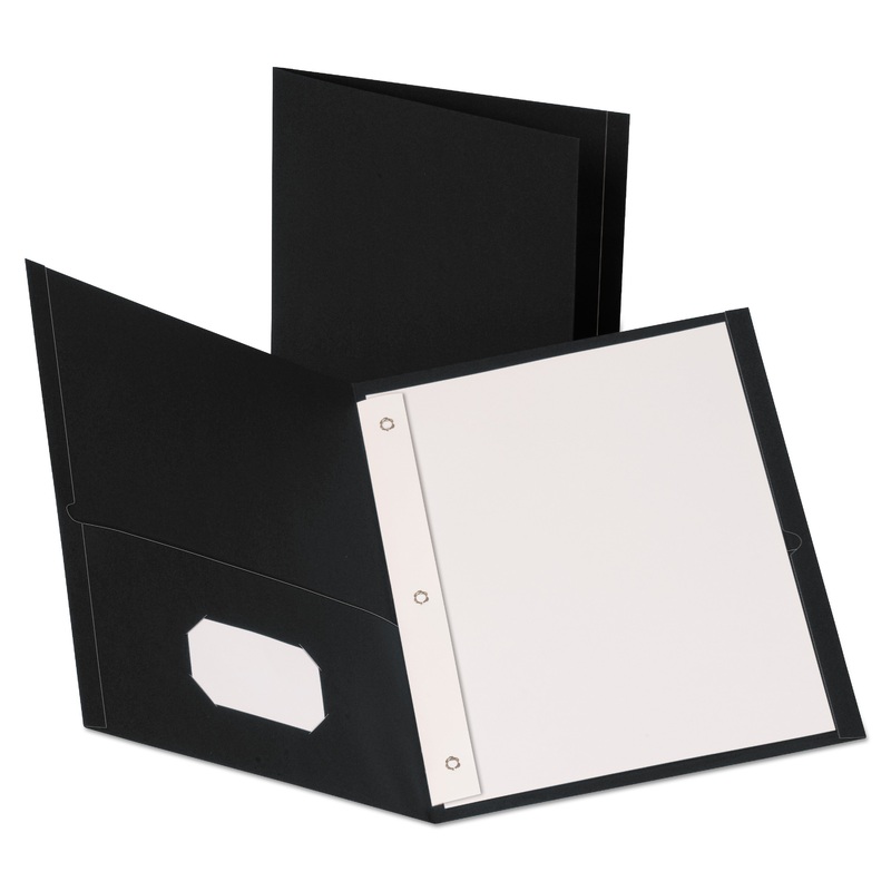 LEATHERETTE TWO POCKET PORTFOLIO WITH FASTENERS, 8 1/2″ X 11″, BLACK, 10/PK