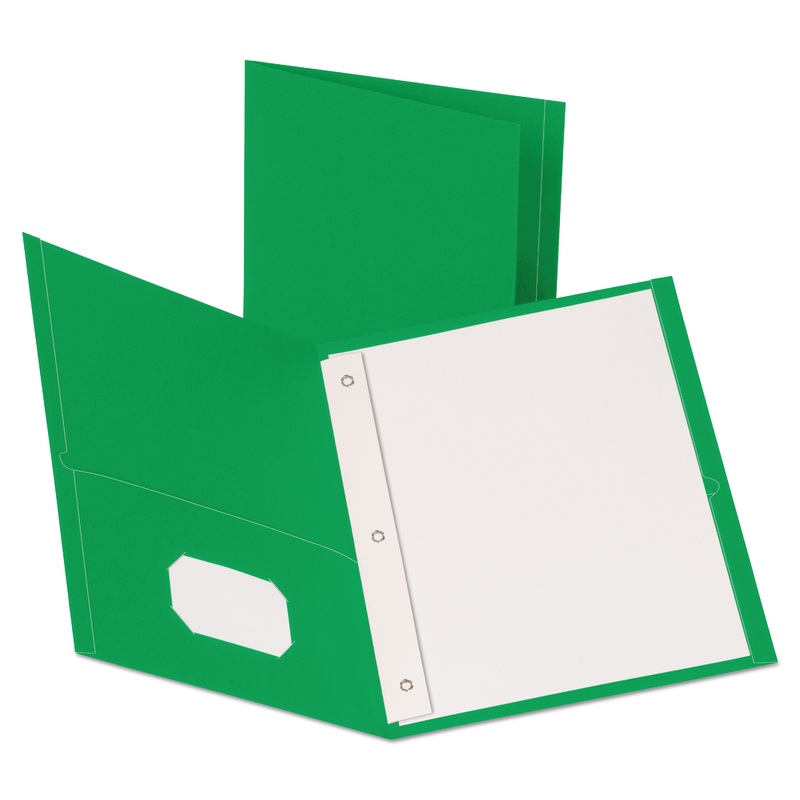 LEATHERETTE TWO POCKET PORTFOLIO WITH FASTENERS, 8 1/2″ X 11″, GREEN, 10/PK