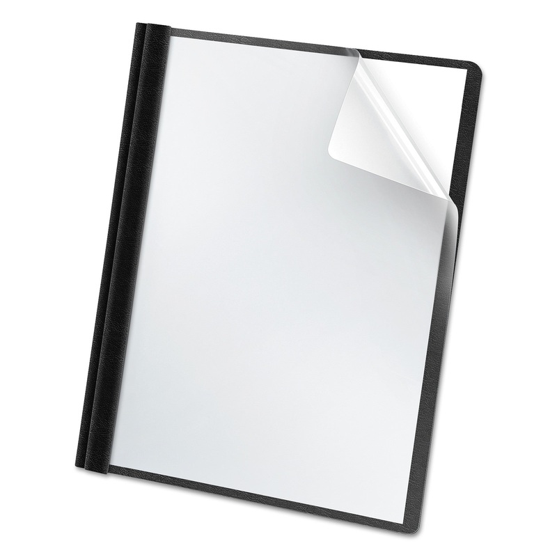 Premium Paper Clear Front Cover, 3 Fasteners, Letter, Black, 25/box