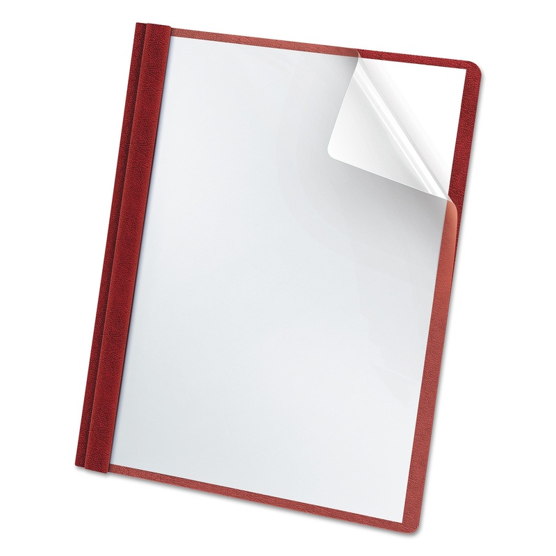 Premium Paper Clear Front Cover, 3 Fasteners, Letter, Red, 25/box