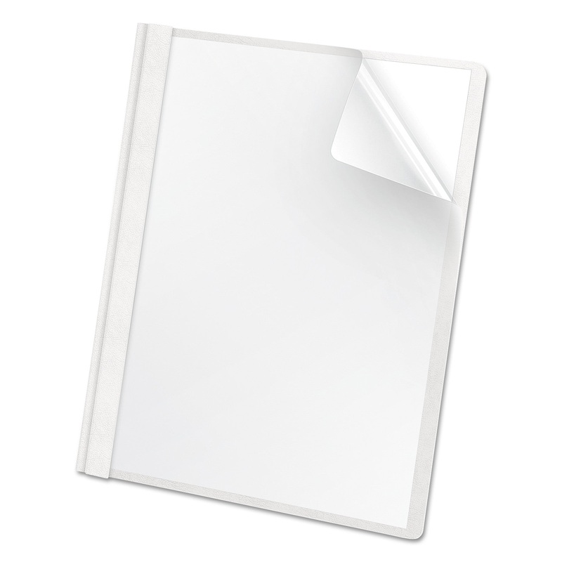 Premium Paper Clear Front Cover, 3 Fasteners, Letter, White, 25/box