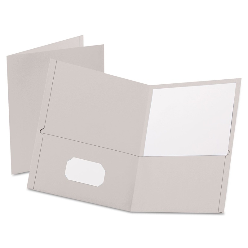 Twin-Pocket Folder, Embossed Leather Grain Paper, Gray, 25/box
