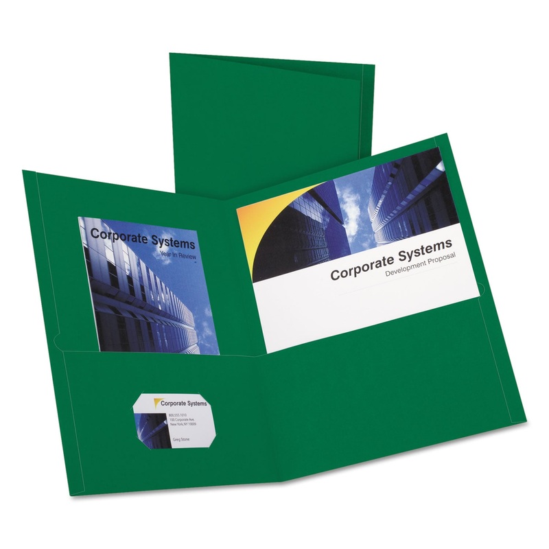 Twin-Pocket Folder, Embossed Leather Grain Paper, Hunter Green, 25/box