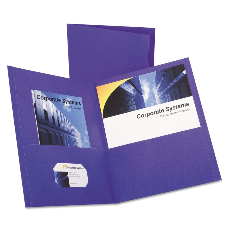 Twin-Pocket Folder, Embossed Leather Grain Paper, Purple, 25/box