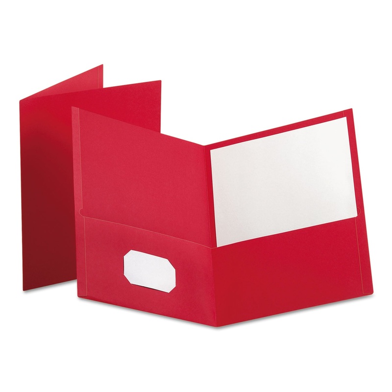 Twin-Pocket Folder, Embossed Leather Grain Paper, Red, 25/box