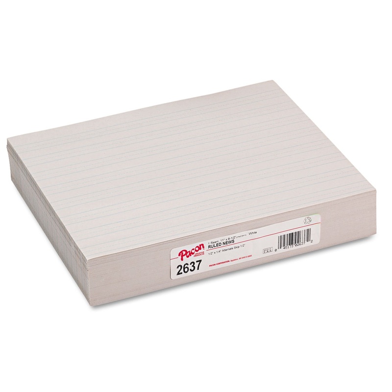SKIP-A-LINE RULED NEWSPRINT PAPER, 1/2″ TWO-SIDED LONG RULE, 8.5 X 11, 500/PACK