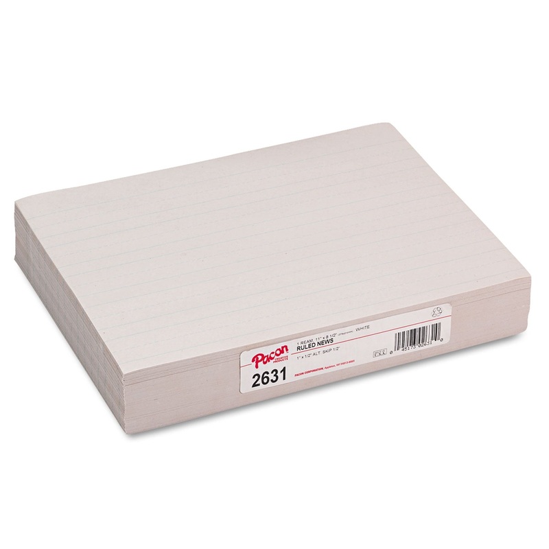 SKIP-A-LINE RULED NEWSPRINT PAPER, 1″ TWO-SIDED LONG RULE, 8.5 X 11, 500/PACK