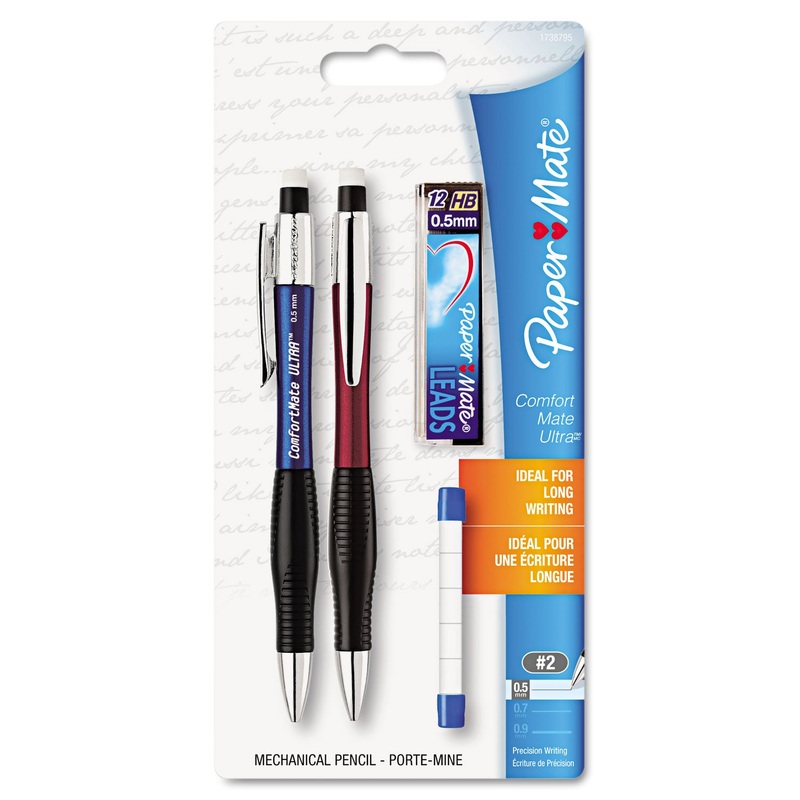 COMFORTMATE ULTRA PENCIL STARTER SET, 0.5 MM, HB (#2.5), BLACK LEAD, ASSORTED BARREL COLORS, 2/PACK