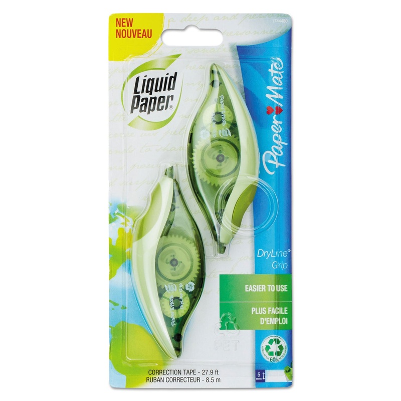 Dryline Grip Correction Tape, Recycled Dispenser, 1/5″ X 335″, 2/pack