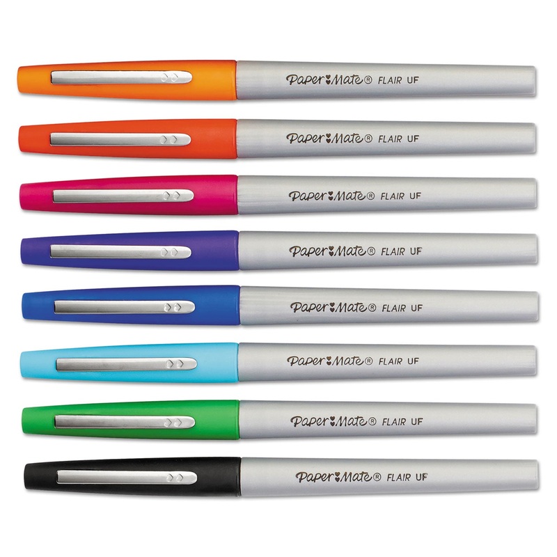 FLAIR FELT TIP STICK POROUS POINT MARKER PEN, 0.4MM, ASSORTED INK/BARREL, 8/SET