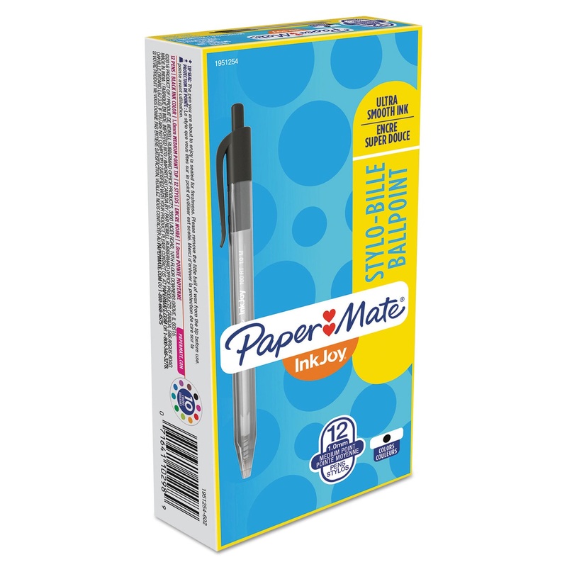 INKJOY 100 RT RETRACTABLE BALLPOINT PEN, MEDIUM 1MM, BLACK INK/BARREL, DOZEN