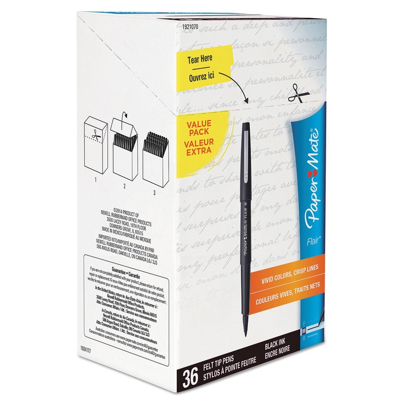 POINT GUARD FLAIR BULLET POROUS POINT STICK PEN, 1.4MM, BLACK INK/BARREL, 36/BOX