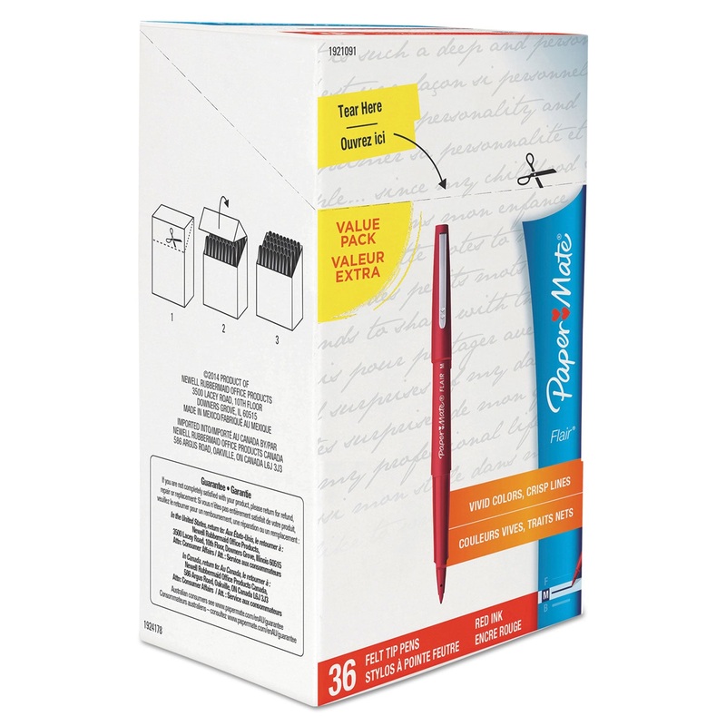 POINT GUARD FLAIR BULLET POROUS POINT STICK PEN, 1.4MM, RED INK/BARREL, 36/BOX