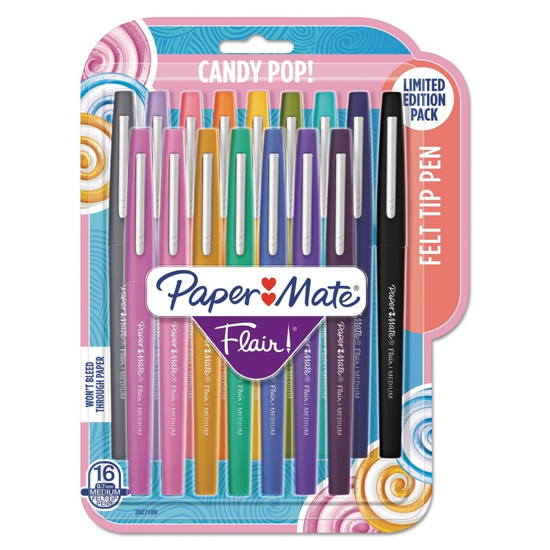 FLAIR FELT TIP STICK POROUS POINT MARKER PEN, 0.7MM, ASSORTED INK/BARREL, 16/PACK