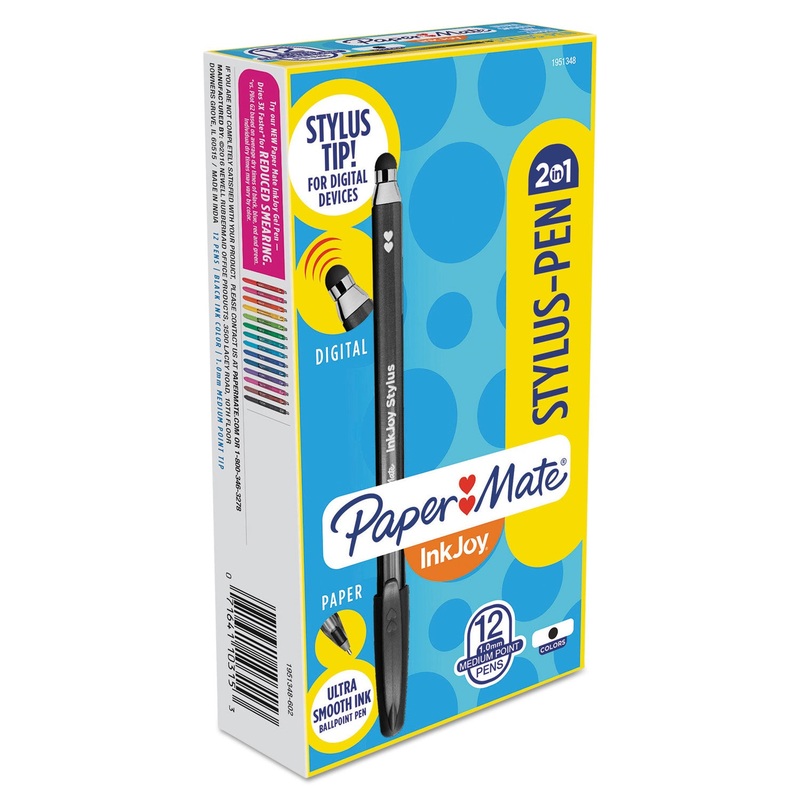 INKJOY 100 STICK BALLPOINT PEN/STYLUS, MEDIUM 1MM, BLACK INK/BARREL, DOZEN