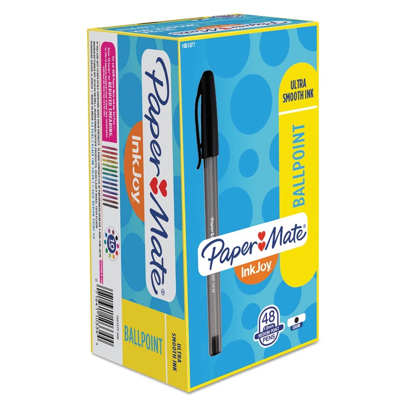 INKJOY 100 STICK BALLPOINT PEN VALUE PACK, 1MM, BLACK INK, SMOKE/BLACK BARREL, 48/BOX