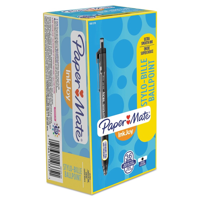 INKJOY 300 RT RETRACTABLE BALLPOINT PEN, 1MM, BLACK INK, SMOKE BARREL, 36/BOX