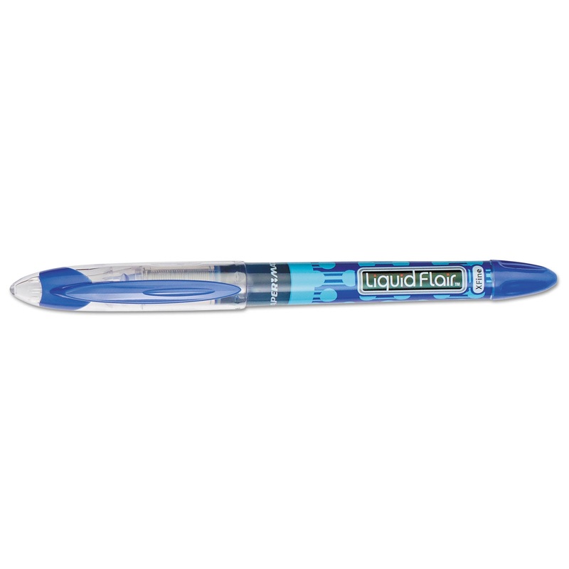 LIQUID FLAIR STICK POROUS POINT MARKER PEN, 0.4MM, BLUE INK, GRAY/BLUE BARREL, DOZEN