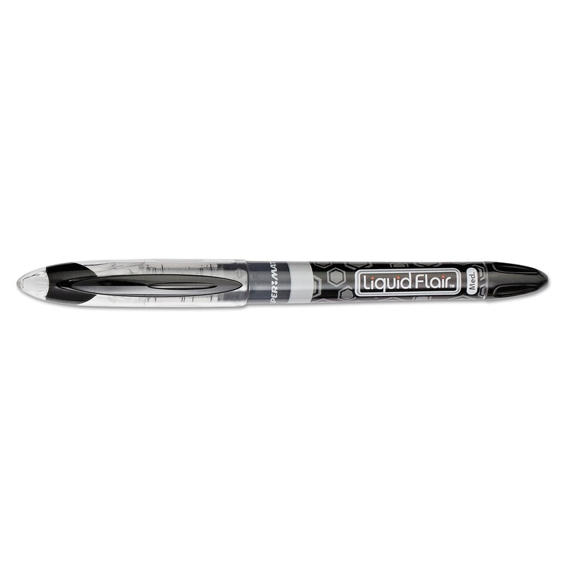 LIQUID FLAIR STICK POROUS POINT MARKER PEN, 0.7MM, BLACK INK, GRAY BARREL, DOZEN