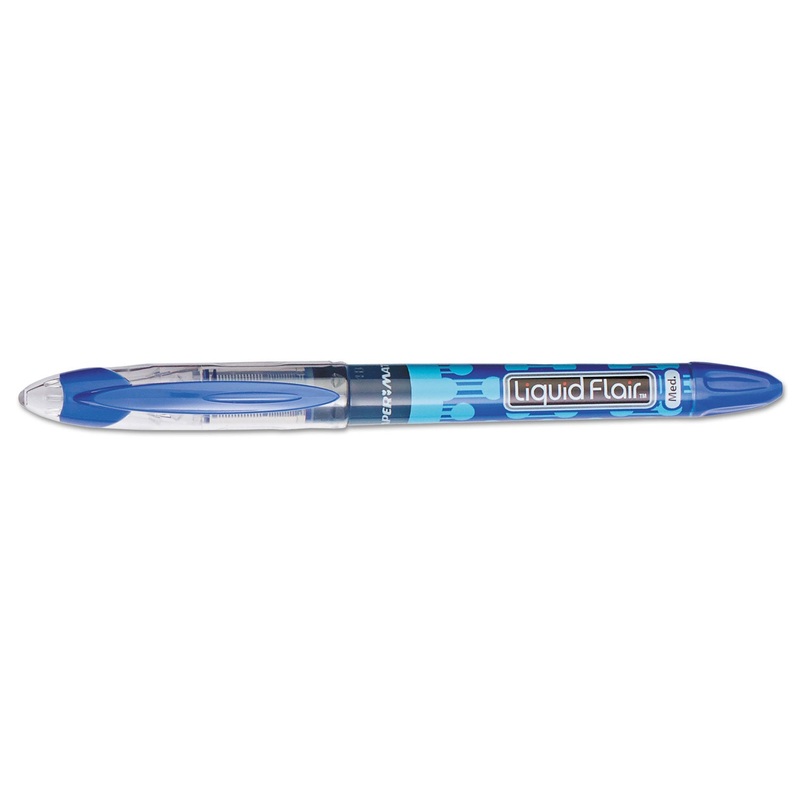 LIQUID FLAIR STICK POROUS POINT MARKER PEN, 0.7MM, BLUE INK, GRAY/BLUE BARREL, DOZEN