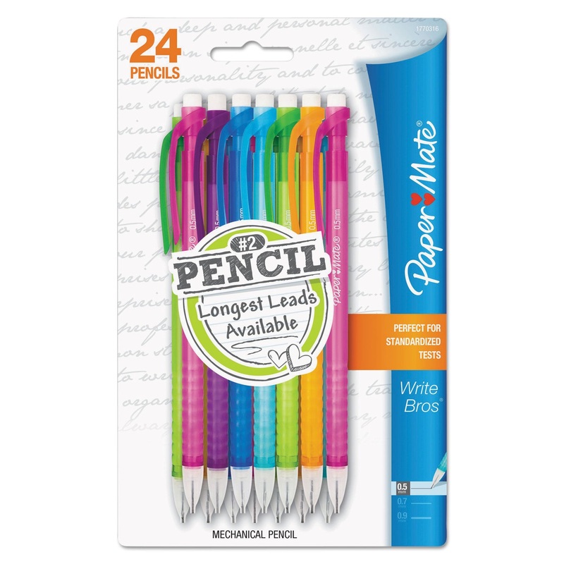 WRITE BROS MECHANICAL PENCIL, 0.5 MM, HB (#2.5), BLACK LEAD, ASSORTED BARREL COLORS, 24/PACK