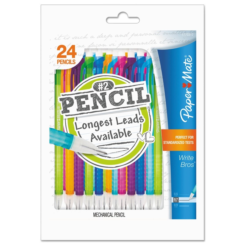 WRITE BROS MECHANICAL PENCIL, 0.7 MM, HB (#2.5), BLACK LEAD, ASSORTED BARREL COLORS, 24/PACK