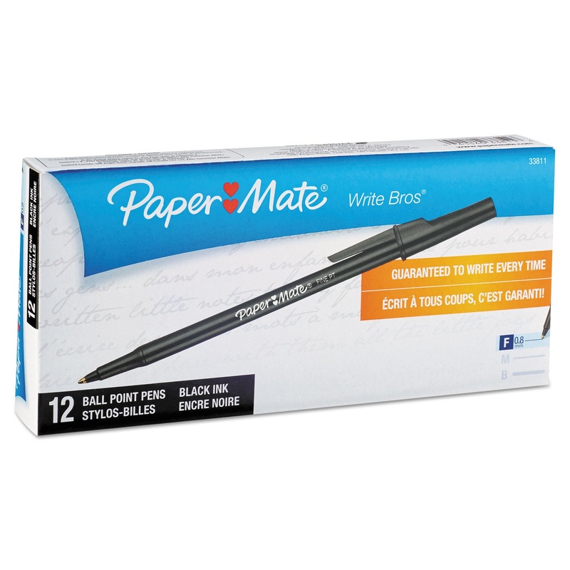 WRITE BROS. STICK BALLPOINT PEN, FINE 0.8MM, BLACK INK/BARREL, DOZEN