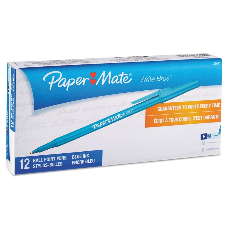 WRITE BROS. STICK BALLPOINT PEN, FINE 0.8MM, BLUE INK/BARREL, DOZEN
