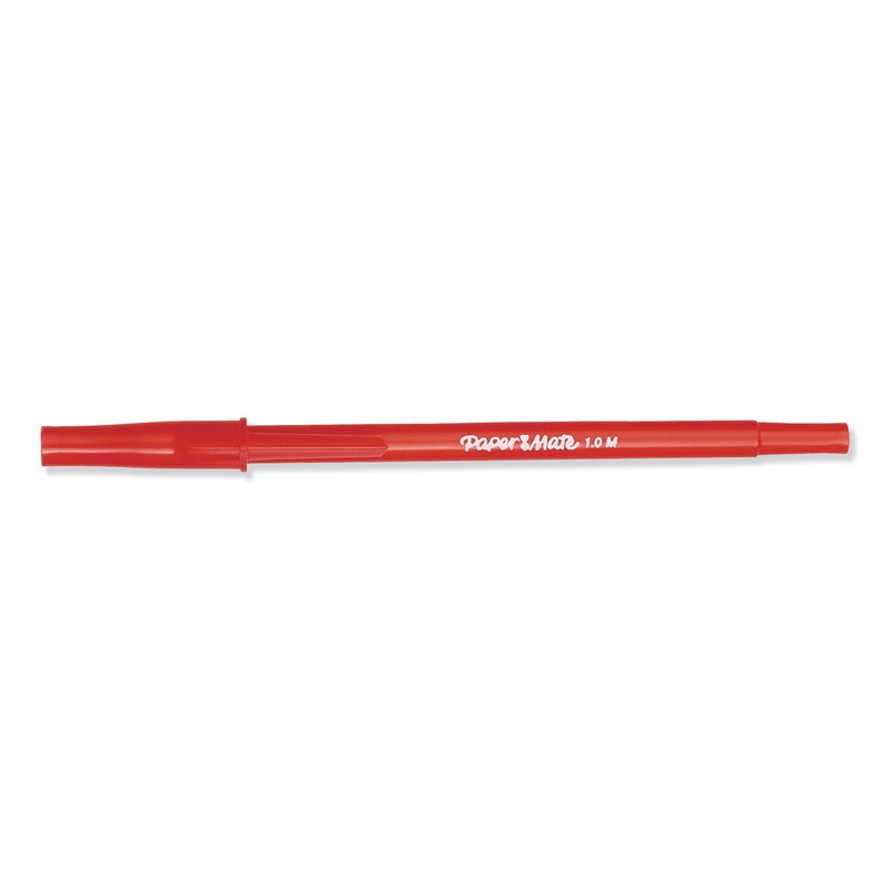 WRITE BROS. STICK BALLPOINT PEN, MEDIUM 1MM, RED INK/BARREL, DOZEN