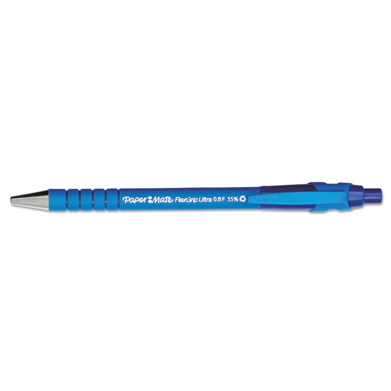 FLEXGRIP ULTRA RETRACTABLE BALLPOINT PEN, 0.8MM, BLUE INK, BLACK/BLUE BARREL, DOZEN