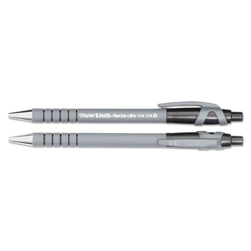 FLEXGRIP ULTRA RETRACTABLE BALLPOINT PEN, 1MM, BLACK INK, BLACK/GRAY BARREL, DOZEN