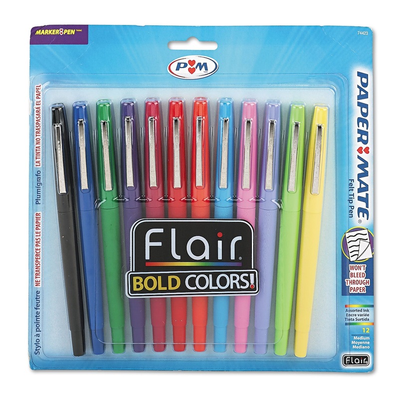 POINT GUARD FLAIR BULLET POROUS POINT STICK PEN, 0.7MM, ASSORTED INK/BARREL, 12/SET