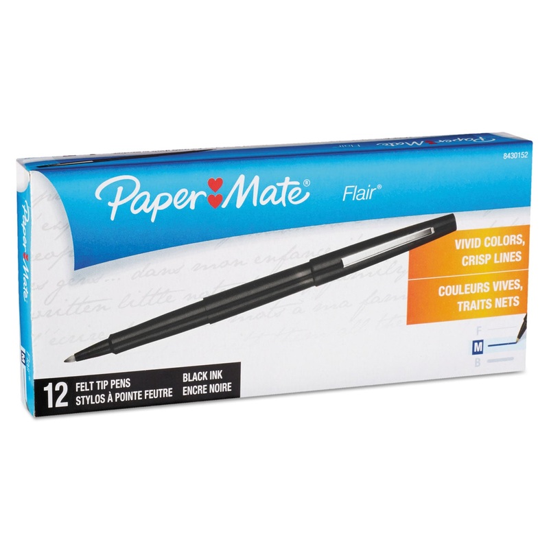 POINT GUARD FLAIR NEEDLE TIP STICK POROUS POINT PEN, 0.7MM, BLACK INK/BARREL, DOZEN