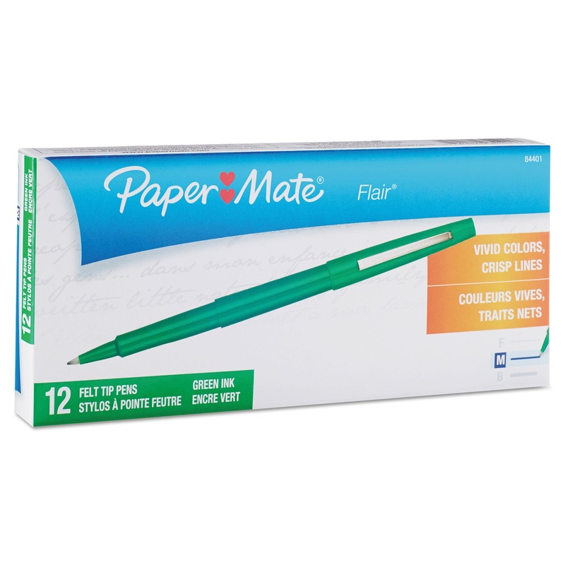 POINT GUARD FLAIR NEEDLE TIP STICK POROUS POINT PEN, 0.7MM, GREEN INK/BARREL, DOZEN