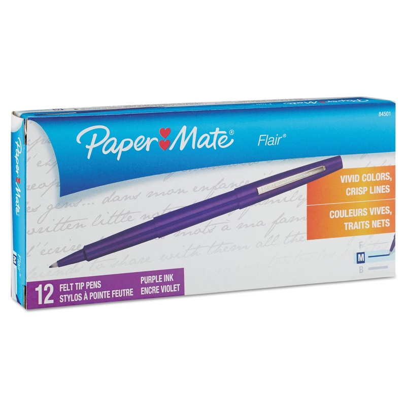POINT GUARD FLAIR NEEDLE TIP STICK POROUS POINT PEN, 0.7MM, PURPLE INK/BARREL, DOZEN
