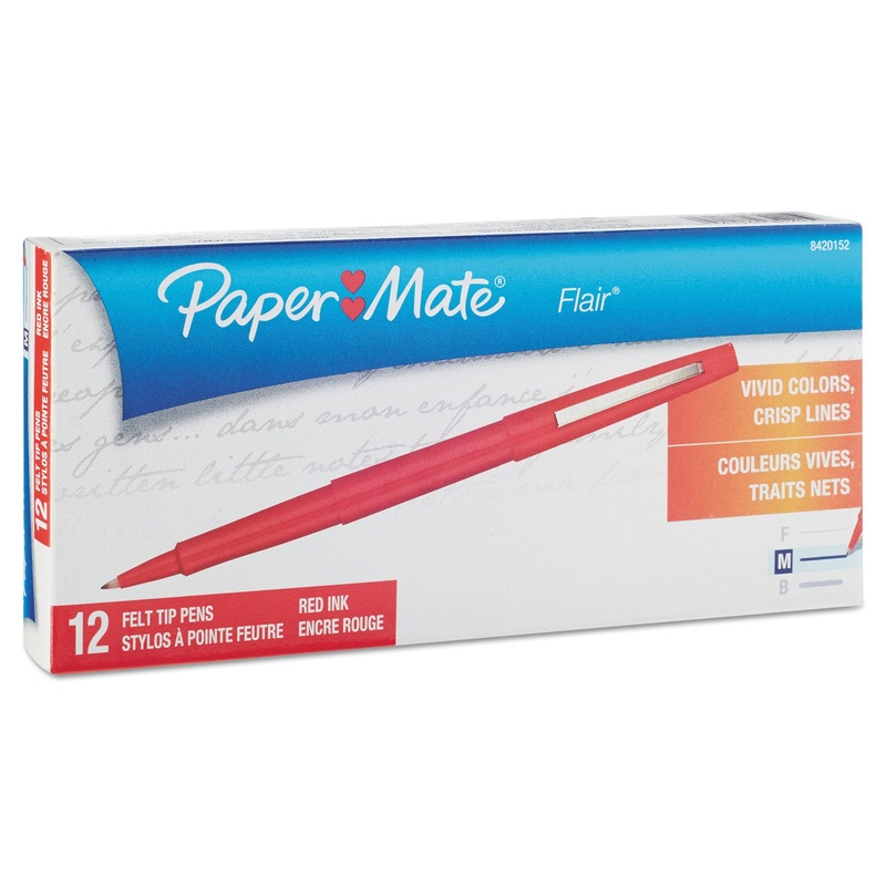 POINT GUARD FLAIR NEEDLE TIP STICK POROUS POINT PEN, 0.7MM, RED INK/BARREL, DOZEN