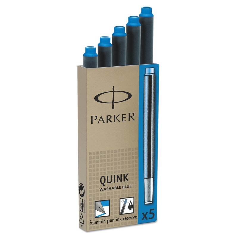 REFILL CARTRIDGE FOR PARKER WASHABLE INK FOUNTAIN PENS, WASHABLE BLUE INK, 5/PACK