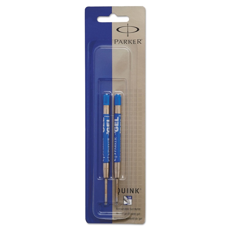 REFILL FOR PARKER RETRACTABLE GEL INK ROLLER BALL PENS, MEDIUM POINT, BLUE INK, 2/PACK