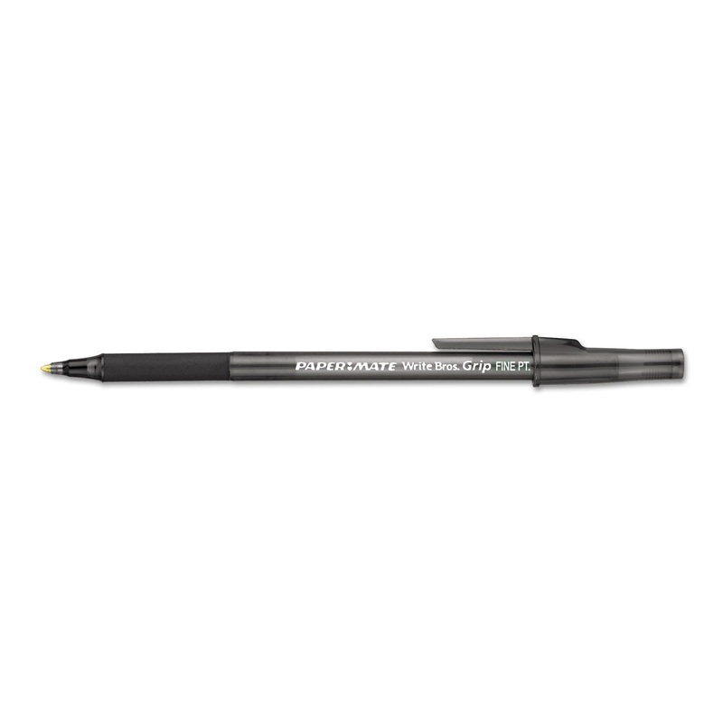WRITE BROS. GRIP STICK BALLPOINT PEN, 0.8MM, BLACK INK, SMOKE/BLACK BARREL, DOZEN