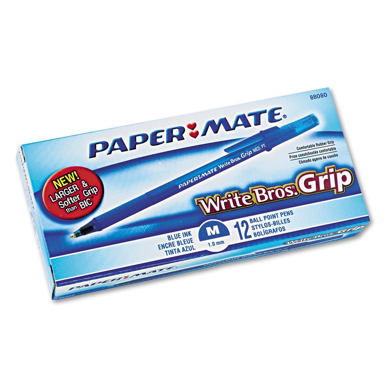 WRITE BROS. GRIP STICK BALLPOINT PEN, 1MM, BLUE INK, TRANSLUCENT BLUE BARREL, DOZEN