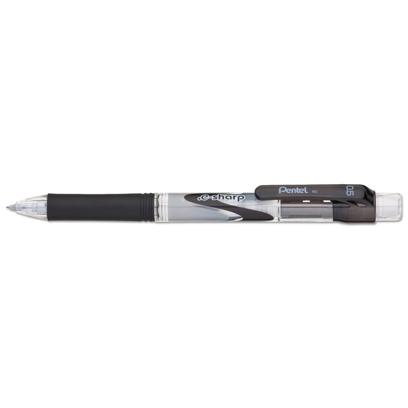 .E-SHARP MECHANICAL PENCIL, 0.5 MM, HB (#2.5), BLACK LEAD, BLACK BARREL, DOZEN