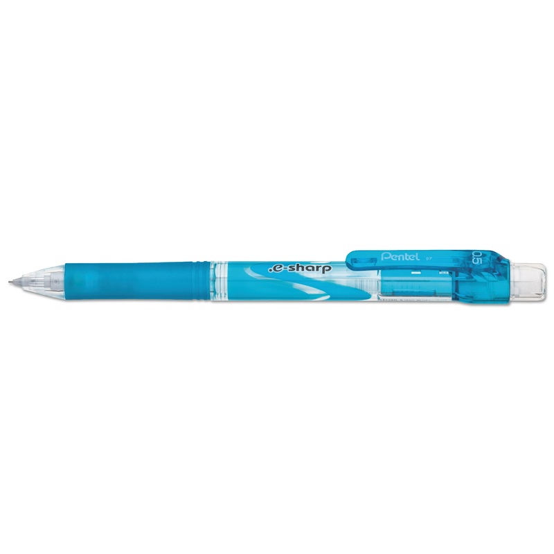 .E-SHARP MECHANICAL PENCIL, 0.5 MM, HB (#2.5), BLACK LEAD, SKY BLUE BARREL, DOZEN
