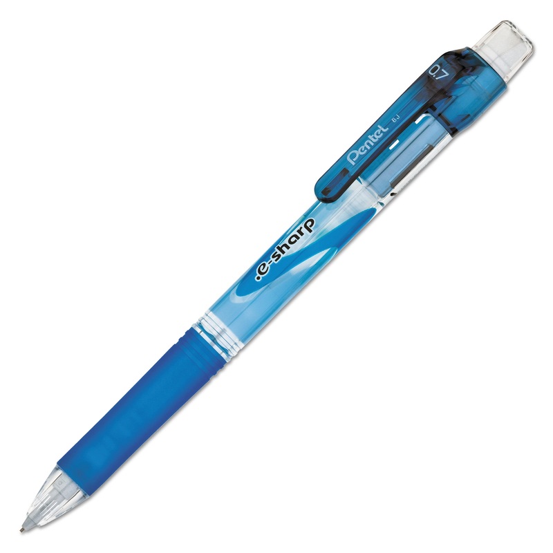 .E-SHARP MECHANICAL PENCIL, 0.7 MM, HB (#2.5), BLACK LEAD, BLUE BARREL, DOZEN
