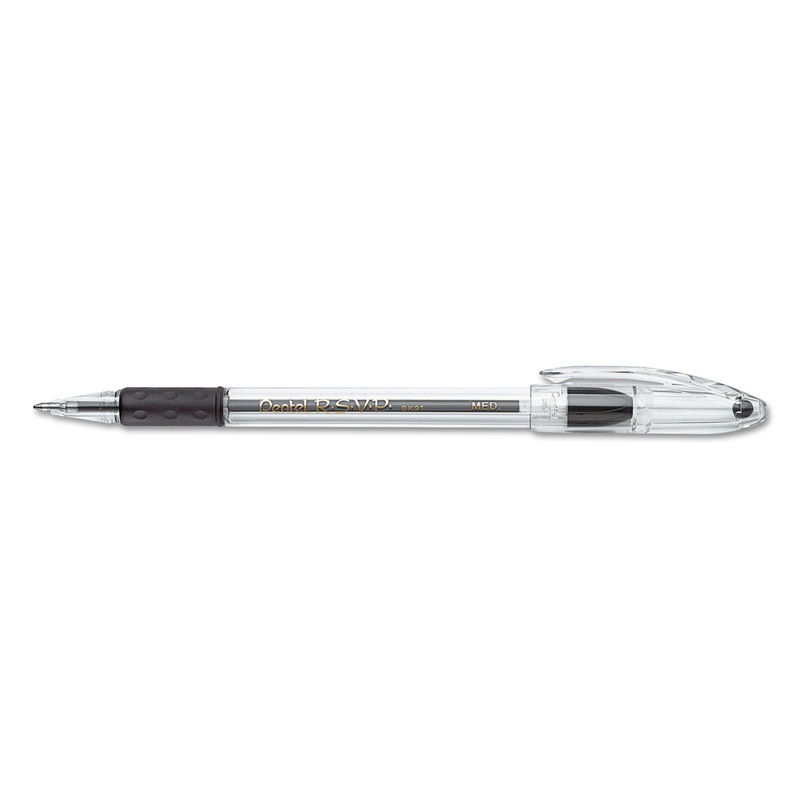 R.S.V.P. STICK BALLPOINT PEN, MEDIUM 1MM, BLACK INK, TRANSLUCENT BARREL, DOZEN