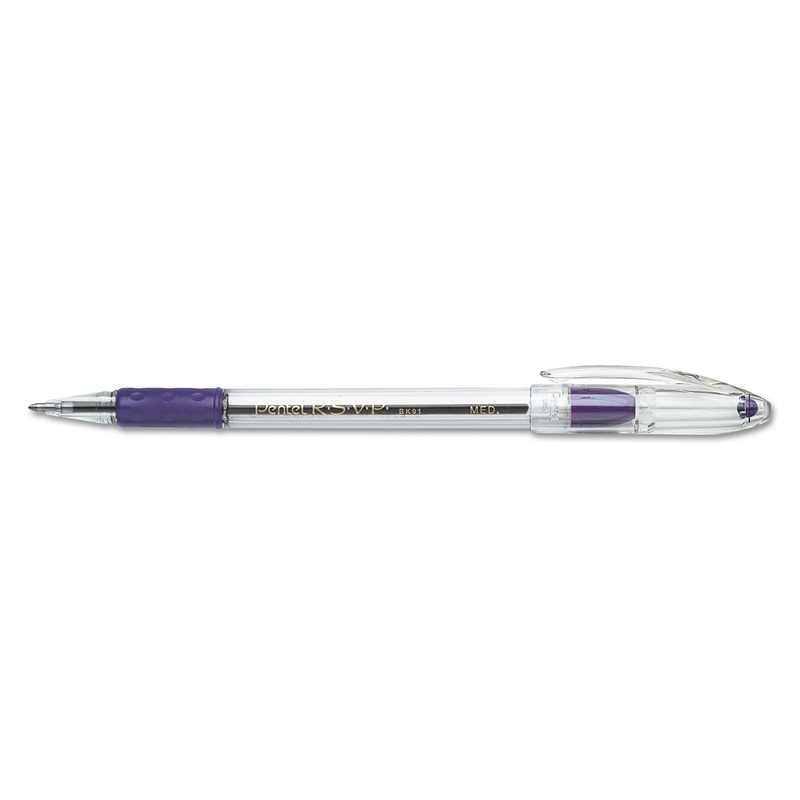 R.S.V.P. STICK BALLPOINT PEN, MEDIUM 1MM, VIOLET INK, CLEAR/VIOLET BARREL, DOZEN