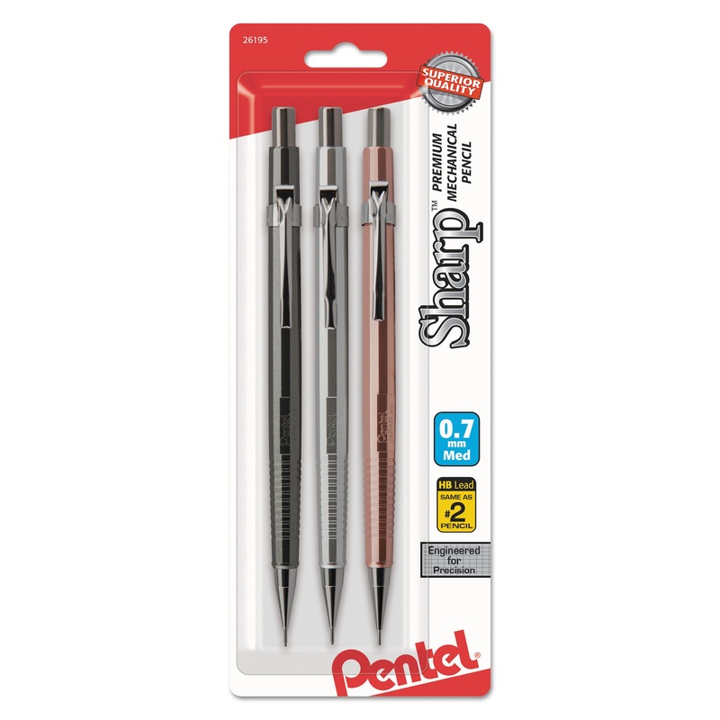 SHARP MECHANICAL PENCIL, 0.7 MM, HB (#2.5), BLACK LEAD, ASSORTED BARREL COLORS, 3/PACK