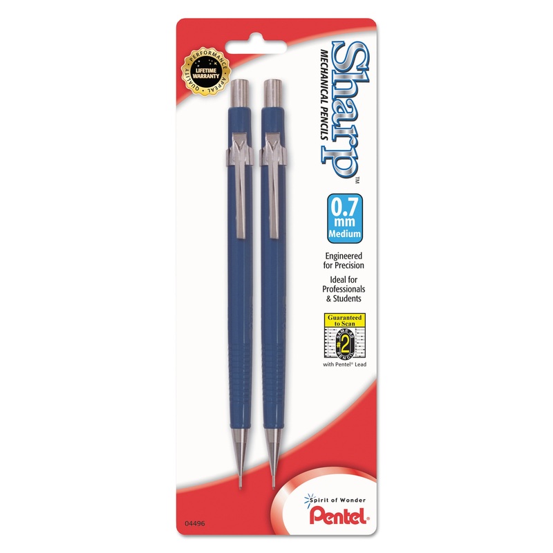 SHARP MECHANICAL PENCIL, 0.7 MM, HB (#2.5), BLACK LEAD, BLUE BARREL, 2/PACK