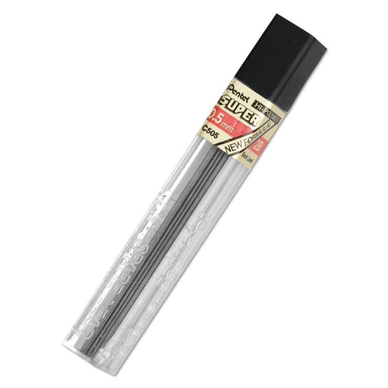 SUPER HI-POLYMER LEAD REFILLS, 0.5 MM, 2B, BLACK, 12/TUBE