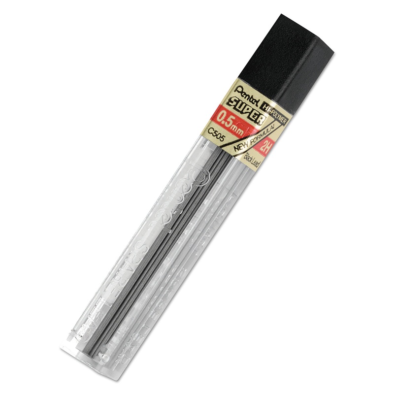 SUPER HI-POLYMER LEAD REFILLS, 0.5 MM, 2H, BLACK, 12/TUBE